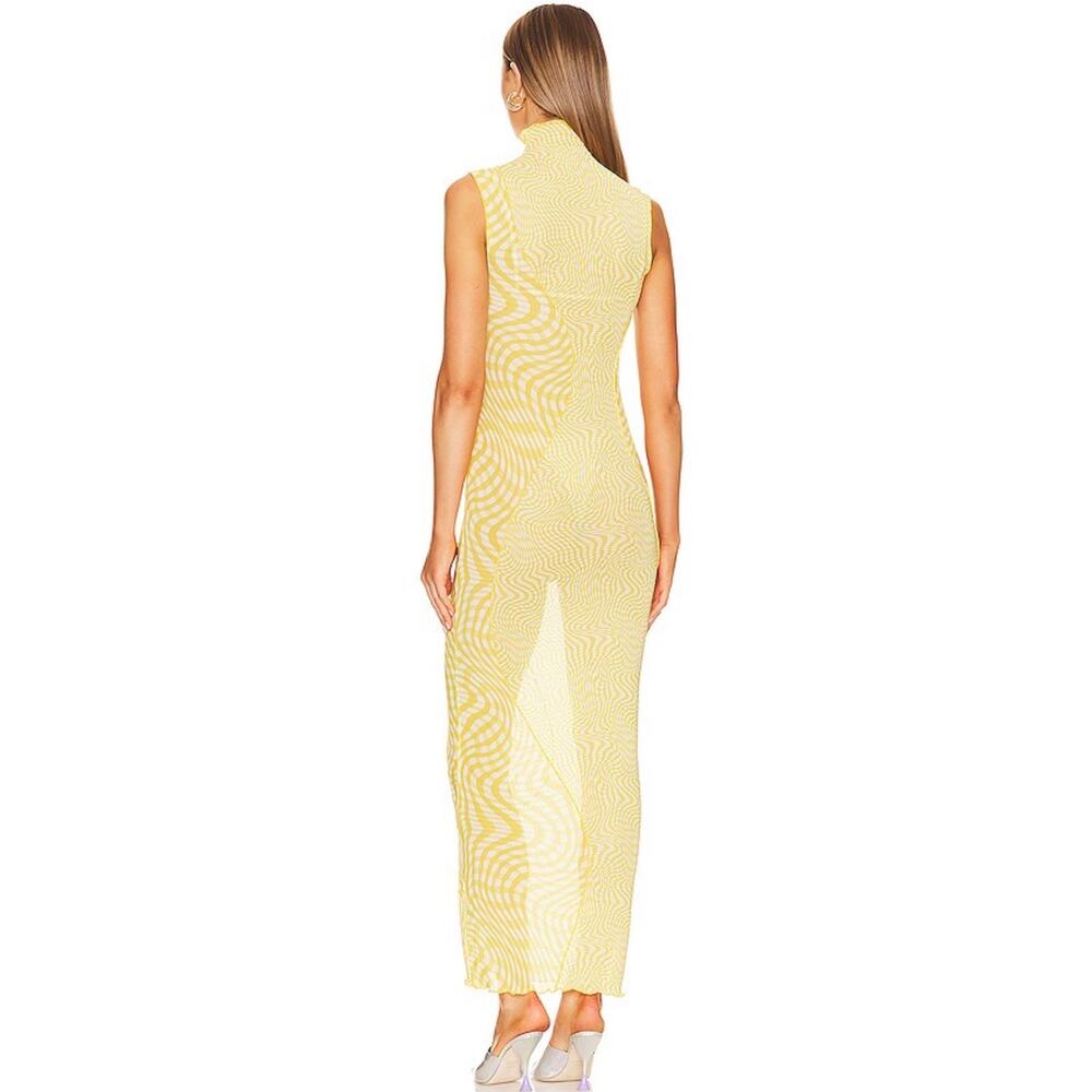 Camila Coelho NWT Lagoon Yellow Swirl Mesh Maxi Dress S Mock Neck Bodycon - Picture 2 of 13